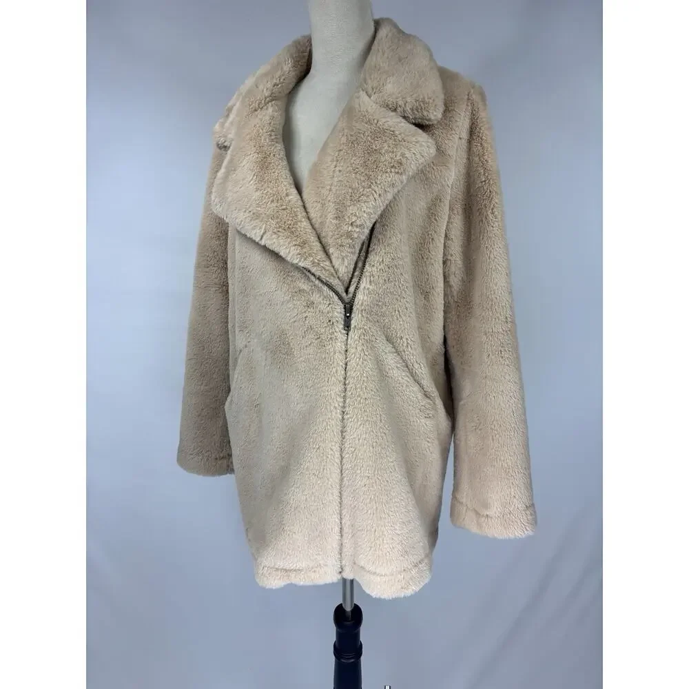 Apparis Rose Faux Fur Tan Moto Jacket Winter Coat Fall Zip Collared Teddy Bear